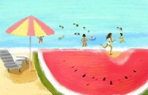 夏日阳光下的甜美回忆：沙滩、冰淇淋和欢笑